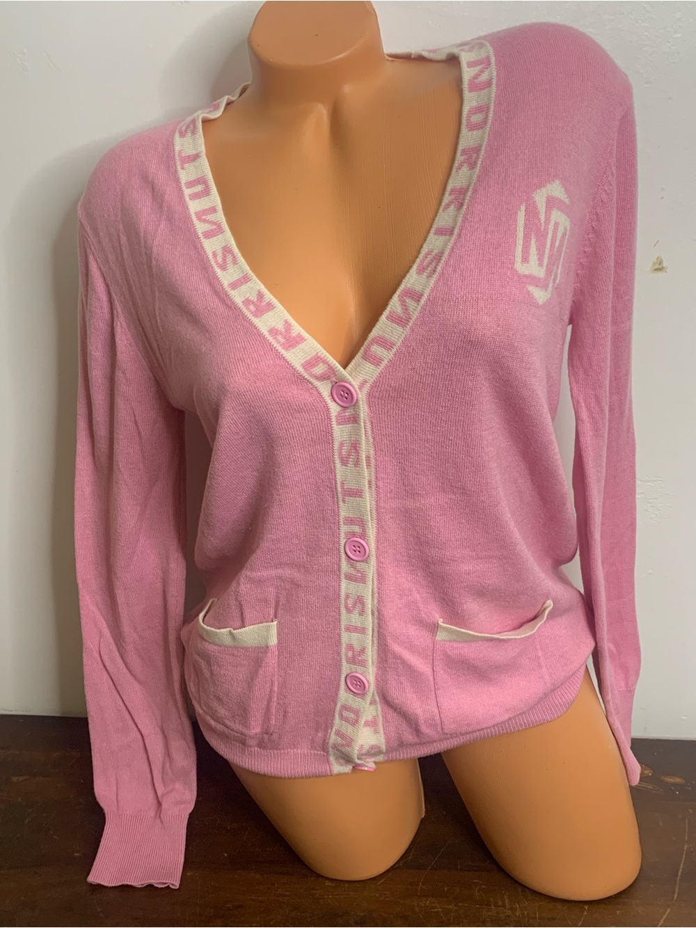Norris Nuts Pink Woolblend lightweight button front preppy cardigan sweater 14